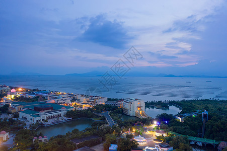 南方风景广东珠海海泉湾酒店海边夜景背景