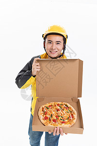 比萨盒骑手外卖员送外卖比萨背景