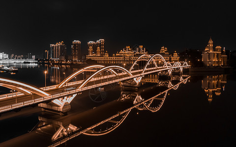 绚烂扁平化城市福州解放大桥夜景背景