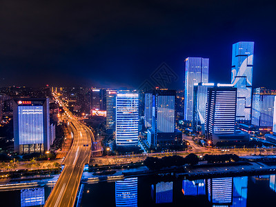 楼宇夜景福州金融街灯光秀航拍背景