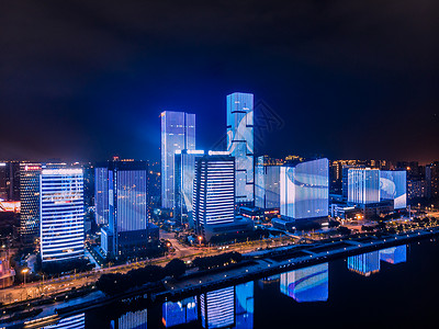 楼宇夜景福州金融街灯光秀航拍背景