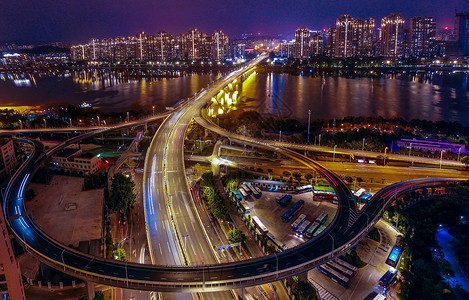 福州城市立交桥夜景航拍公路高清图片素材