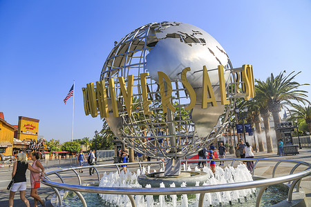地球仪标志美国洛杉矶环球影城入口标志背景