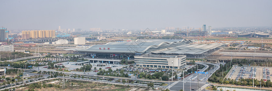 长沙高铁南站高空视角全景长沙高铁站高清图片素材