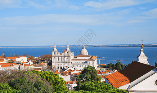 欧洲景色葡萄牙里斯本海边景色背景