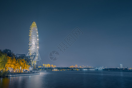 经济开发区苏州金鸡湖摩天轮夜景背景