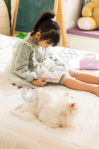 世界读书日小猫陪女孩读书图片