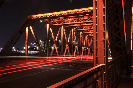 外白渡桥夜景长曝光光轨图片
