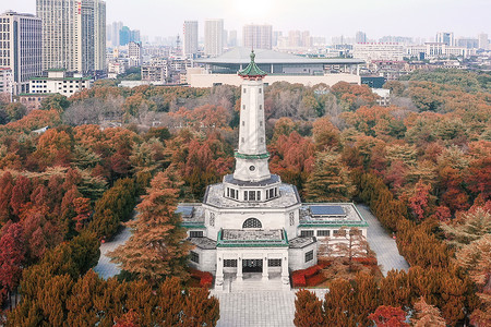 建军节闪屏长沙烈士公园纪念塔秋景航拍背景