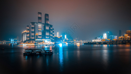 山西大剧院重庆城市风光天际线背景