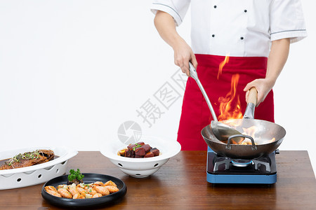 厨师炒菜形象特写背景图片