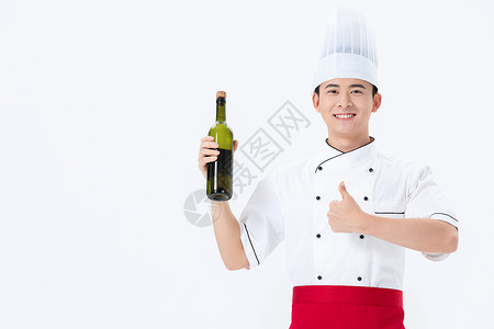 手拿红酒点赞的厨师背景