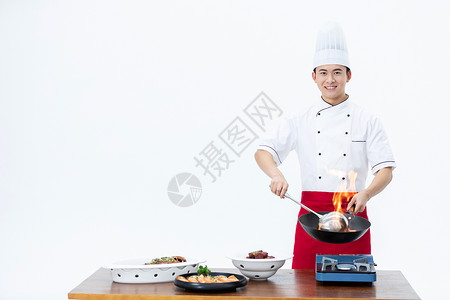 厨师炒菜形象 背景图片