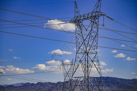 线缆素材蓝天白云与铁塔输电线背景