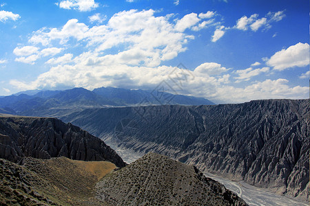 地貌风光新疆独山子大峡谷壮丽风光蓝天白云背景