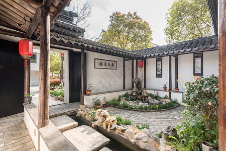 中式别墅庭院环境苏式园林高清图片素材