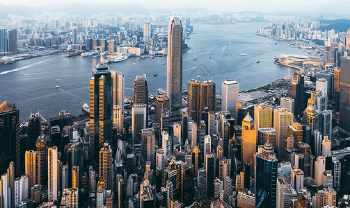 香港鸟瞰香港金融商务区背景