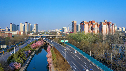 春天马路石家庄北二环运河立交桥背景