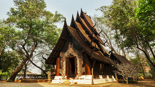 纯黑清黑素材泰国清莱地标黑庙实拍背景