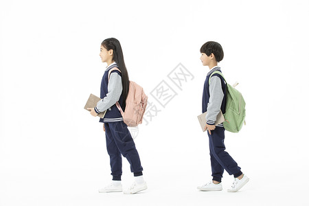 小孩点花素材青少年开学背着书包点拿着书本背景