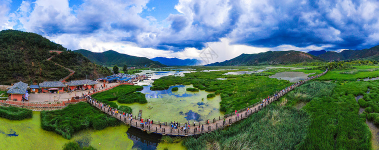 四川航拍泸沽湖草海航拍背景