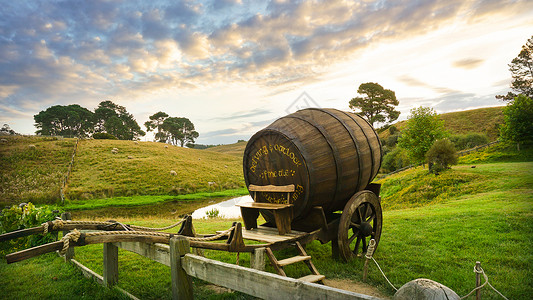 橡木酒桶新西兰霍比屯酒庄旅游风光高清图片