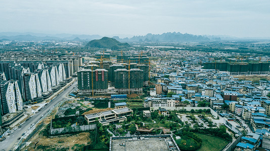 楼盘鸟瞰图航拍桂林楼盘地产交通商业区城市建设天际线背景