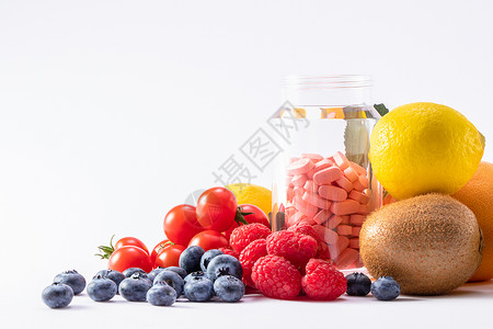 钙片和水果保健品高清图片素材