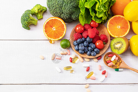 高钙蔬菜水果和保健品背景