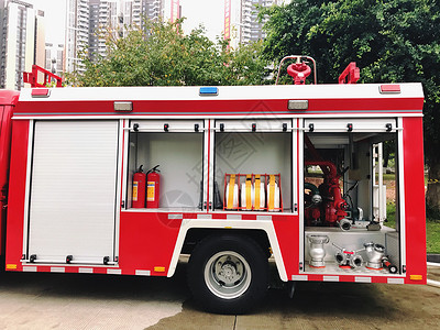 红色的消防车背景图片