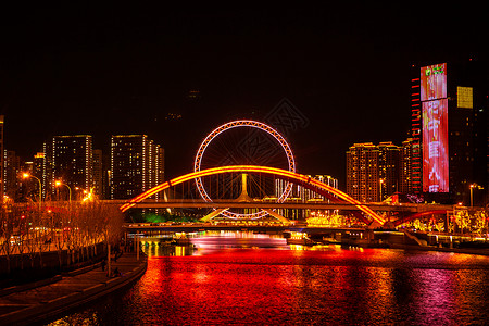 天津眼摩天轮夜景背景图片