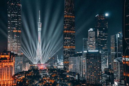 广州地标广州塔灯光秀夜景城市高清图片素材