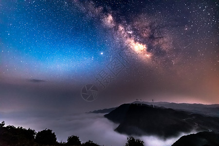 繁星点点贵州乌蒙大草原星空云海背景