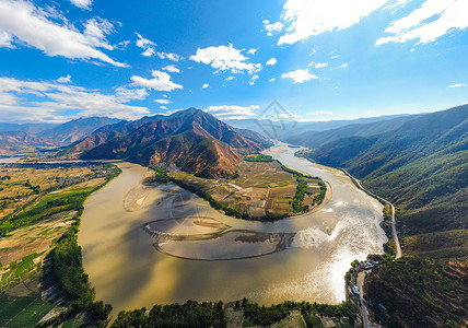 河镇丽江长江第一湾石鼓镇航拍背景