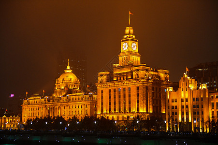 上海外滩钟楼上海万国建筑群夜景背景