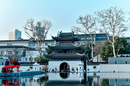 苏派建筑南京夫子庙秦淮河畔背景