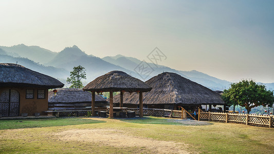 泰国北部菜市场泰国北部拜县山地山村背景