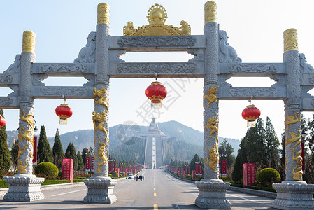 山东烟台南山景区风光佛教高清图片素材