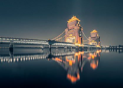 扬州博物馆扬州万福大桥灯光夜景背景