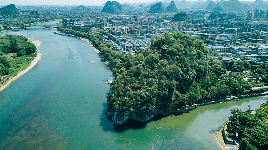 山清水秀风景航拍桂林风光山清水秀桂林风景旅游业航拍象鼻山背景