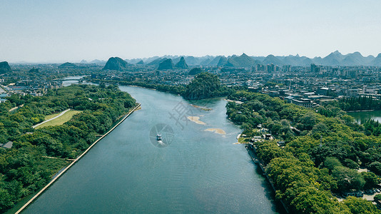 桥解放航拍桂林风光旅游游船漓江象鼻山解放桥背景