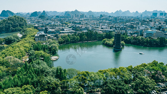 山清水秀风景航拍桂林两江四湖日月双塔风景城市背景