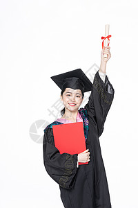学士服美女大学生拿毕业证书亚洲人高清图片素材