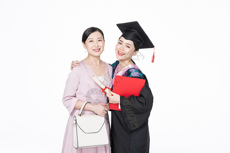 妈妈庆祝女儿大学毕业毕业礼服高清图片素材
