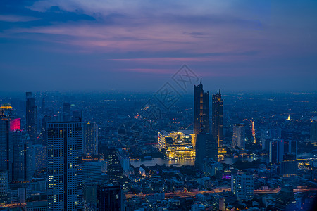 美丽夜景泰国首都曼谷天使之城天际线航拍背景