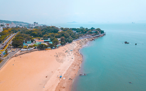 中国海岸线航拍厦门白沙滩背景