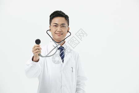 男性医生拿听诊器亚洲人高清图片素材