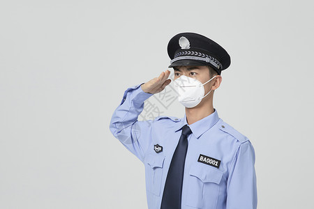 警察中国保安戴口罩敬礼手势背景