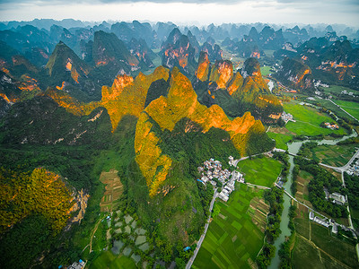 黄昏树木广西崇左晚霞背景