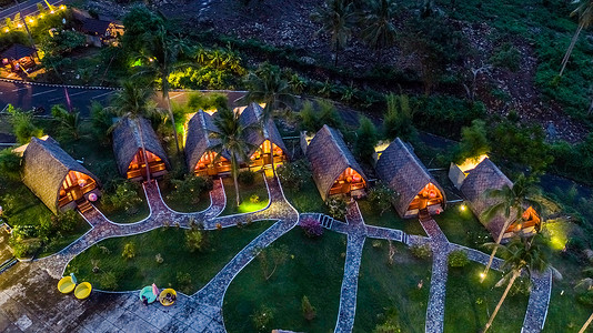 度假村风景印尼美娜多度假村夜景航拍背景